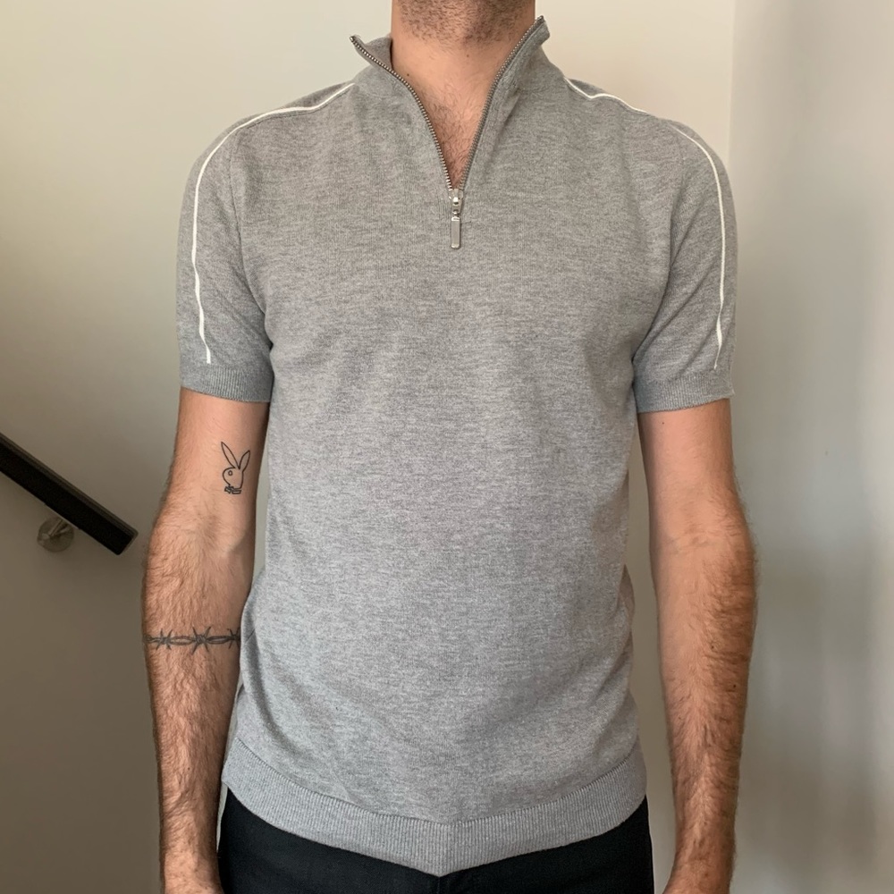 TOPMAN zip up Polo shirt, Grey Collared Shirt